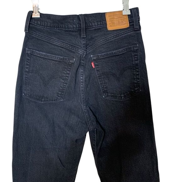 Levi's Button Fly Ribcage Crop Flare Jeans Women's Raw hem High Rise Black Sz 27 - Picture 11 of 13